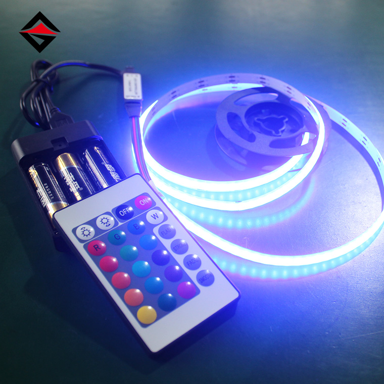 5V RGB Cob LED သည် USB 24-Key Remote Control နှင့်ဘက်ထရီ box နှင့်အတူ